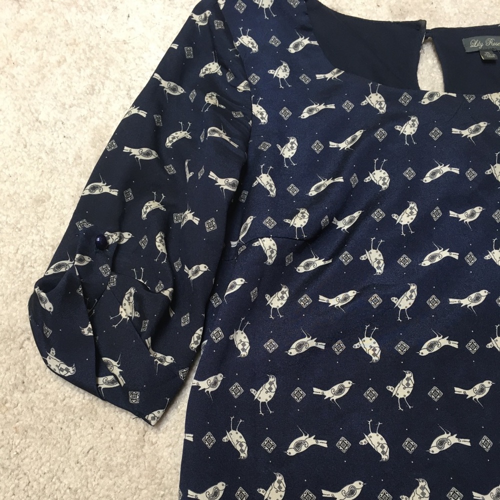 Lily Rose navy blue birds shift dress size  xsmall - Picture 4 of 8
